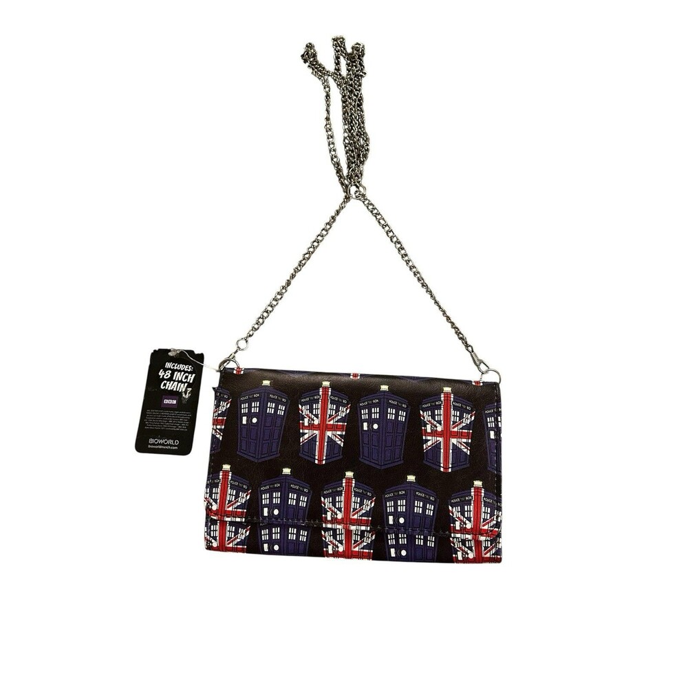 Doctor Who Wallet with Chain Police Public Call Box Pattern Crossbody New - Picture 1 of 7